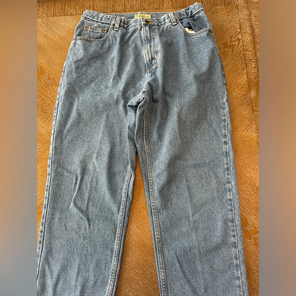 LL Bean Sz 16 Petite Relaxed Fit Blue Denim Pants waist 34” Inseam 26” Cotton - Picture 3 of 7